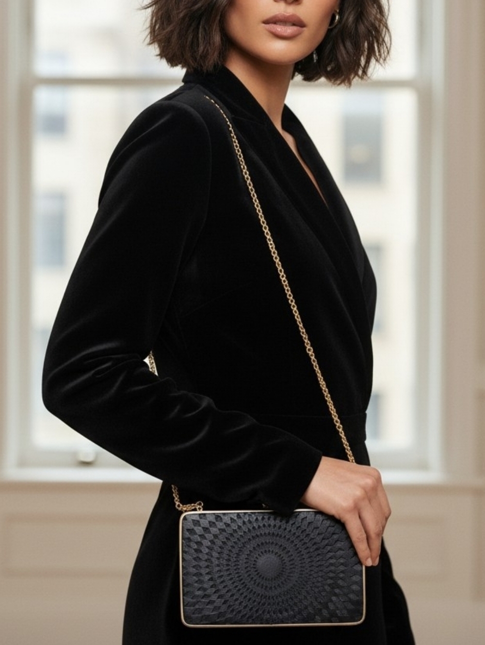 Cara New York Black Geometric Textured Clutch Crossbody - Picture 14 of 14